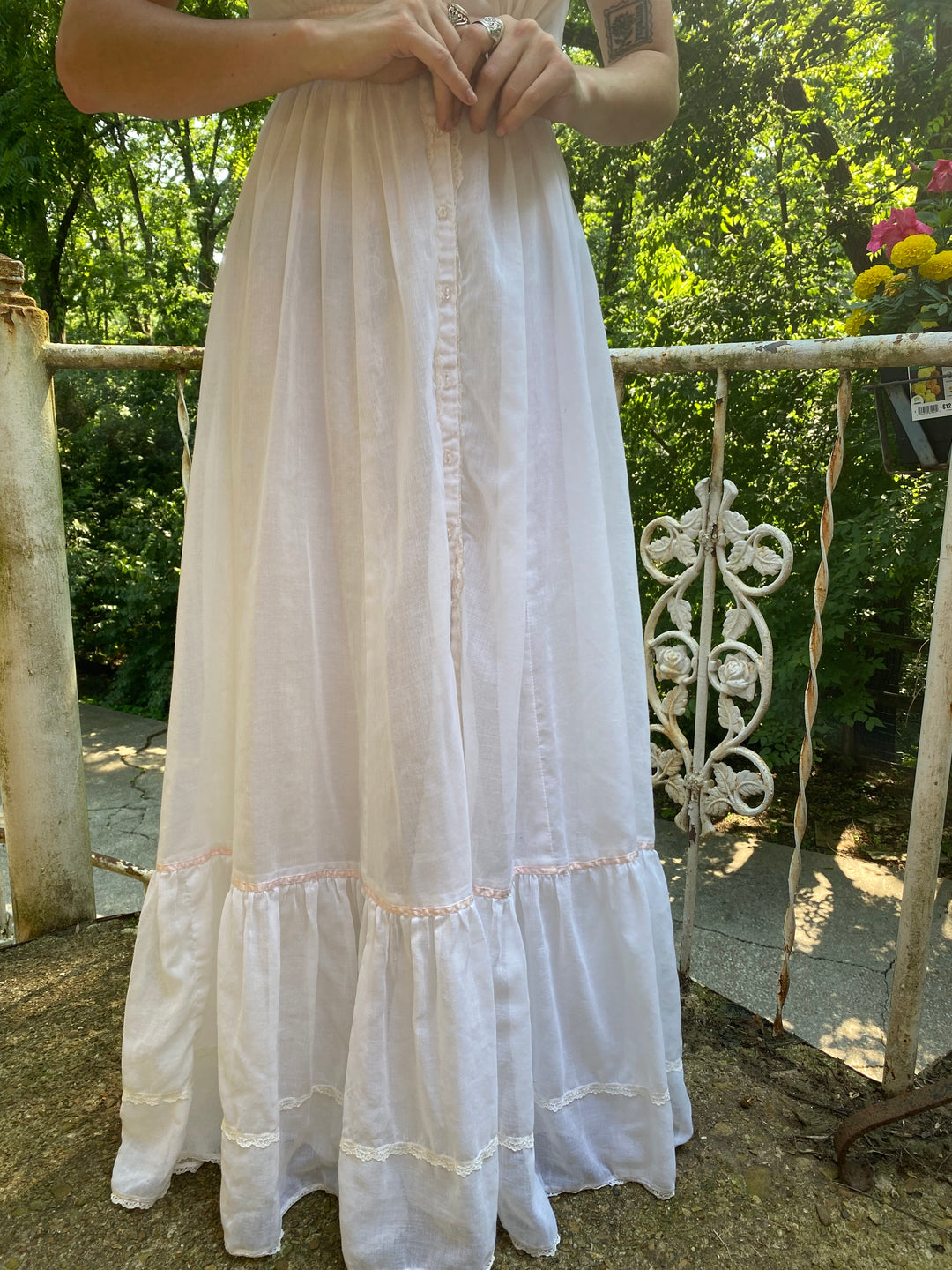 70s White Embroidered Maxi Prairie Dress, Candi Jones of California