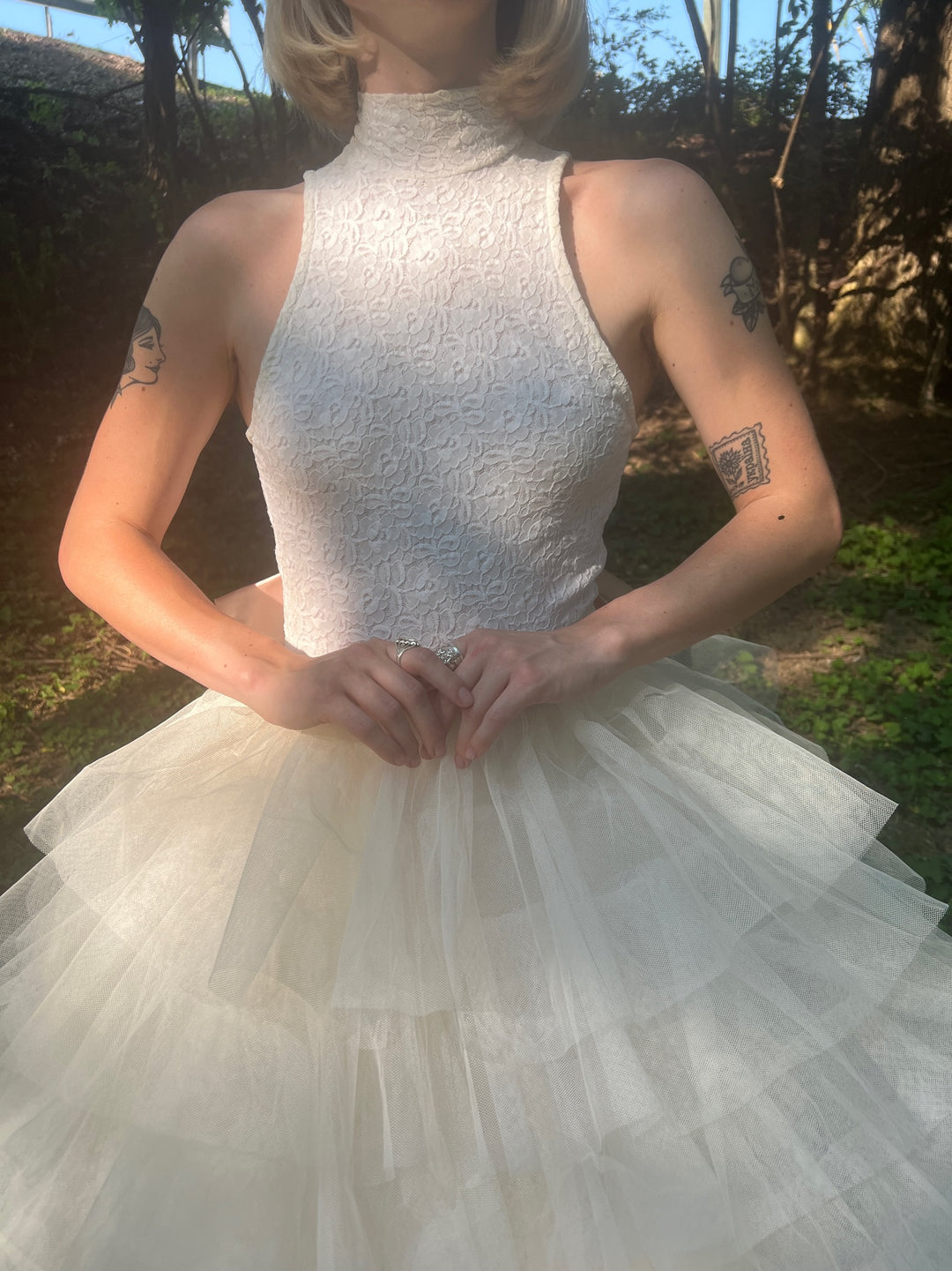 80s Ivory White Tulle Wedding Formal Dress