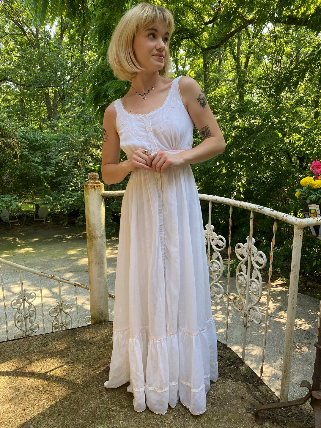 White embroidered gown deals