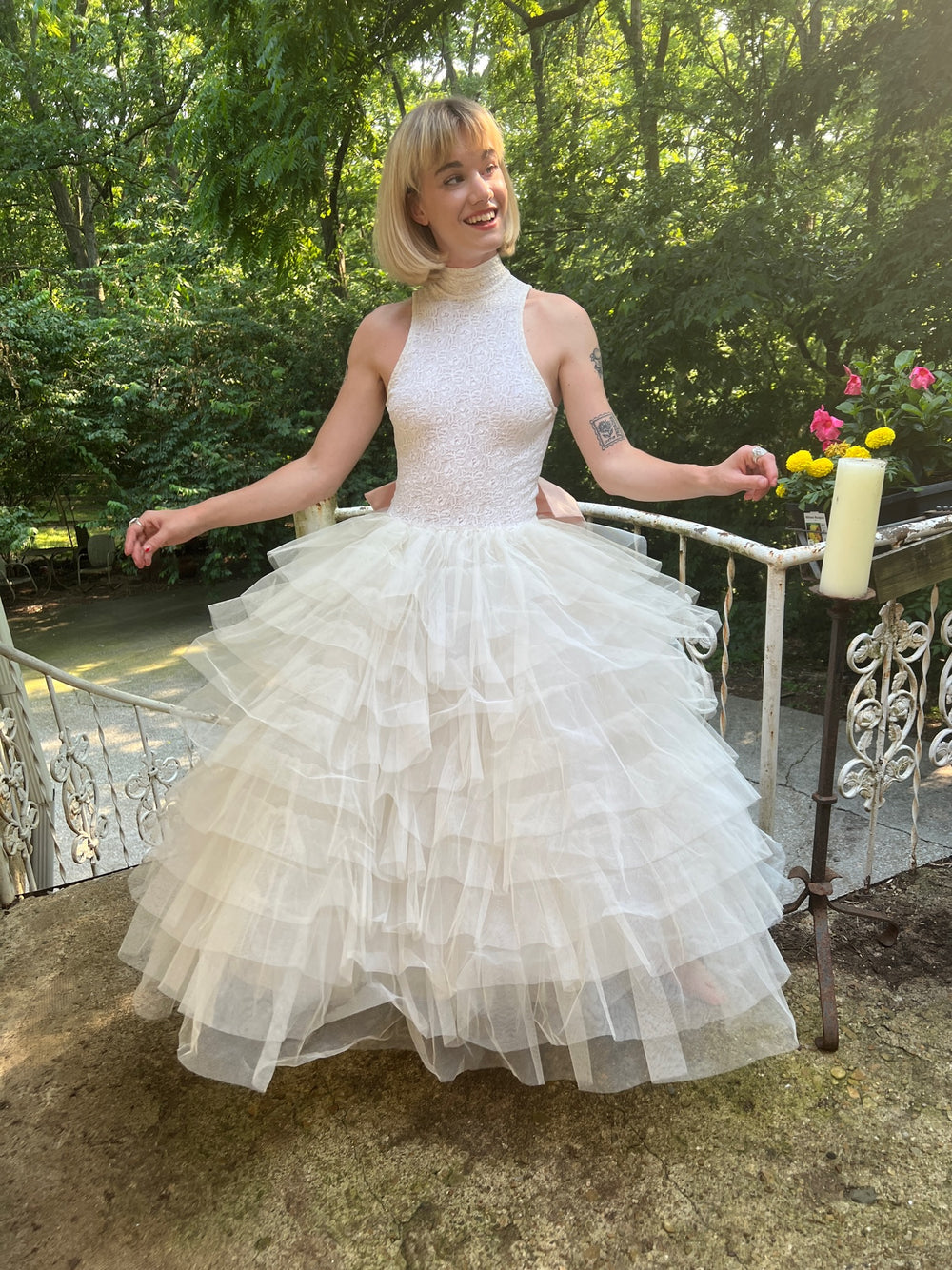 80s Ivory White Tulle Wedding Formal Dress