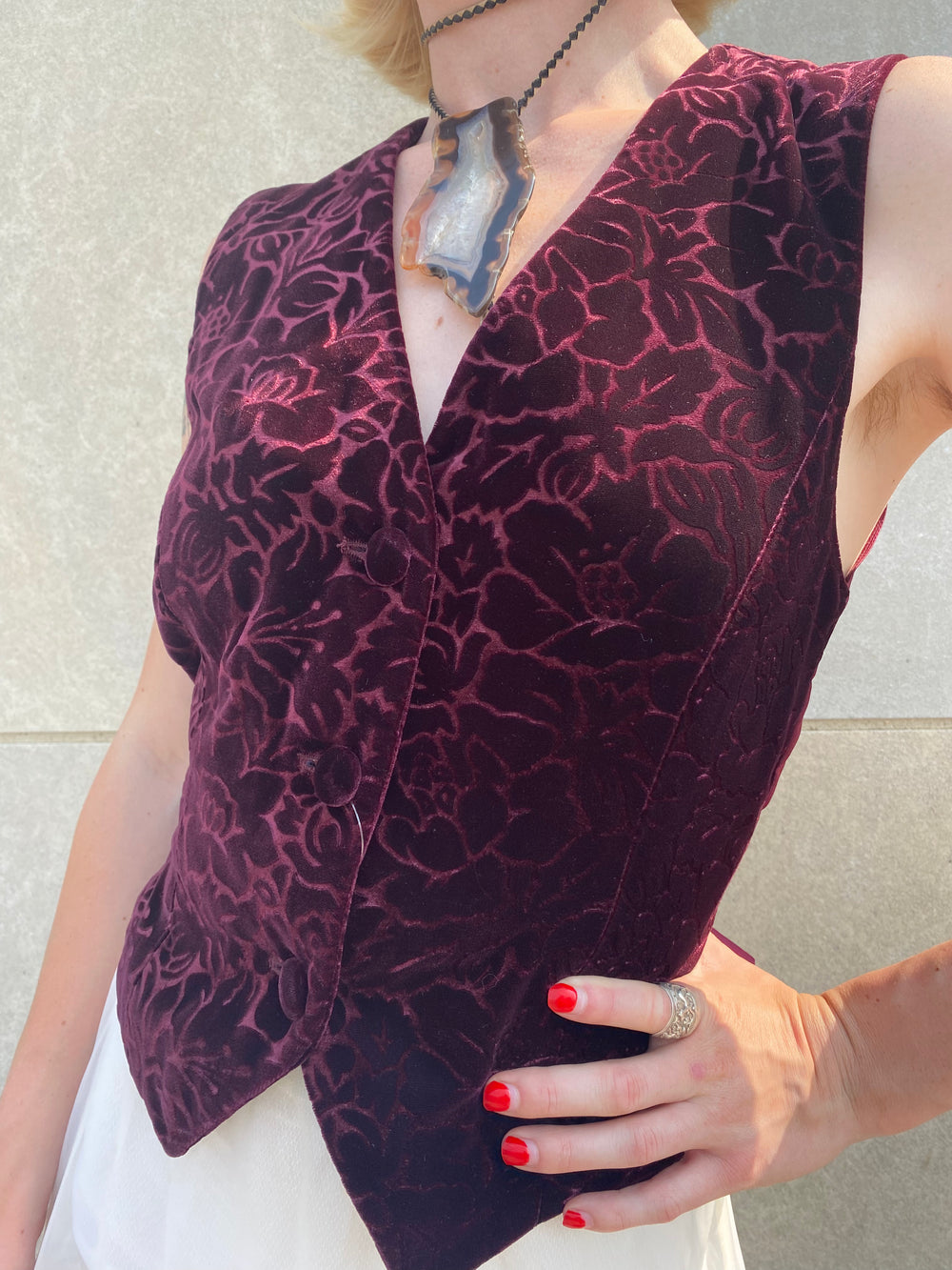 90s Purple Floral Velvet Vest