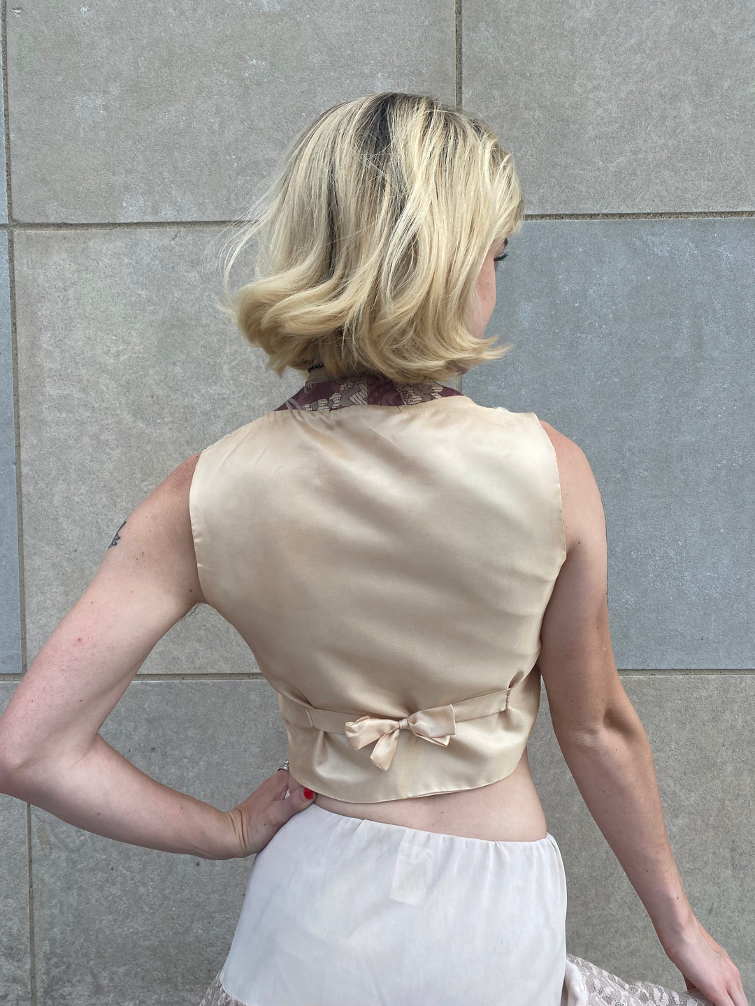 Vintage Mauve Cream Floral Brocade Vest