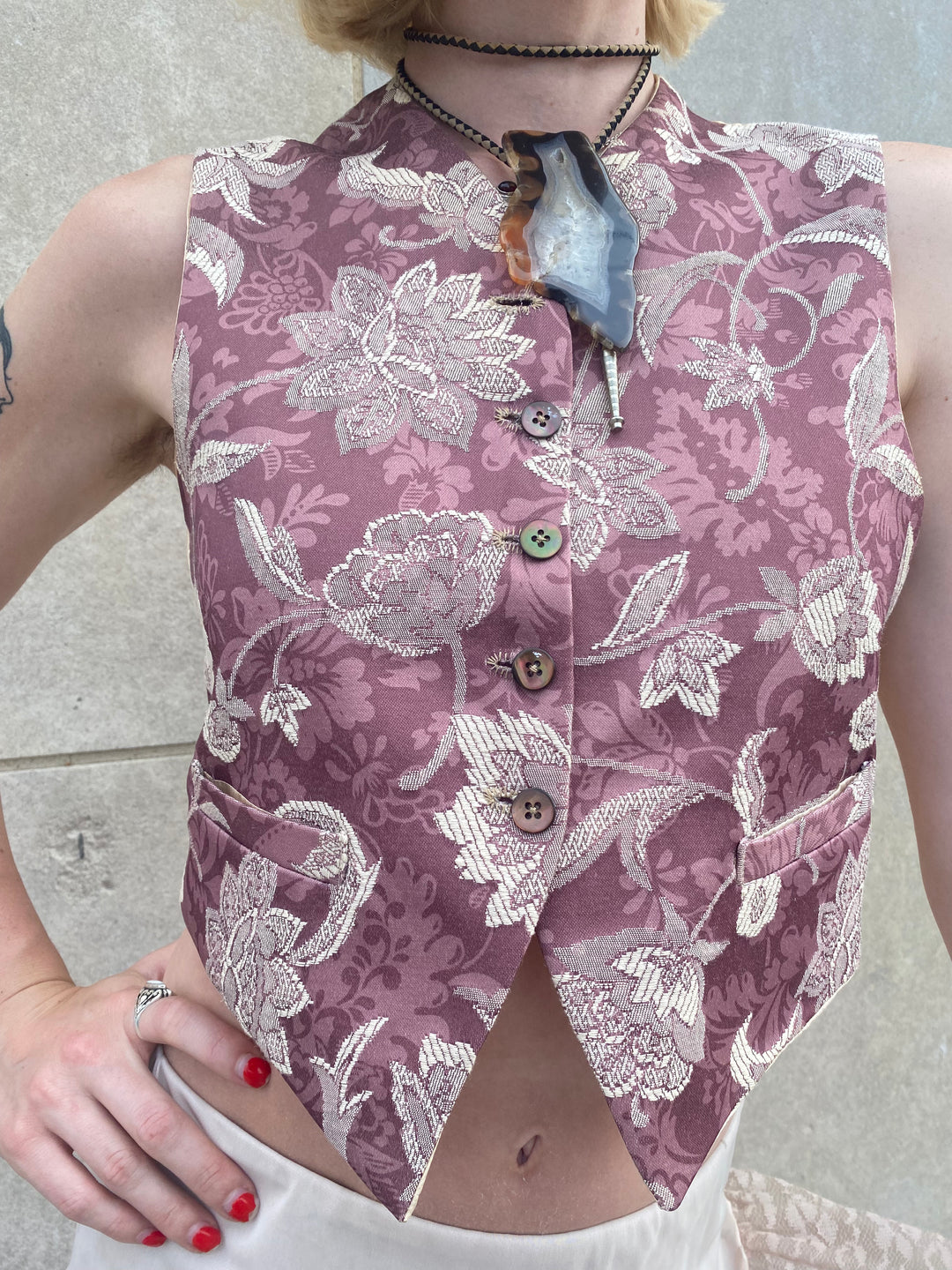 Vintage Mauve Cream Floral Brocade Vest