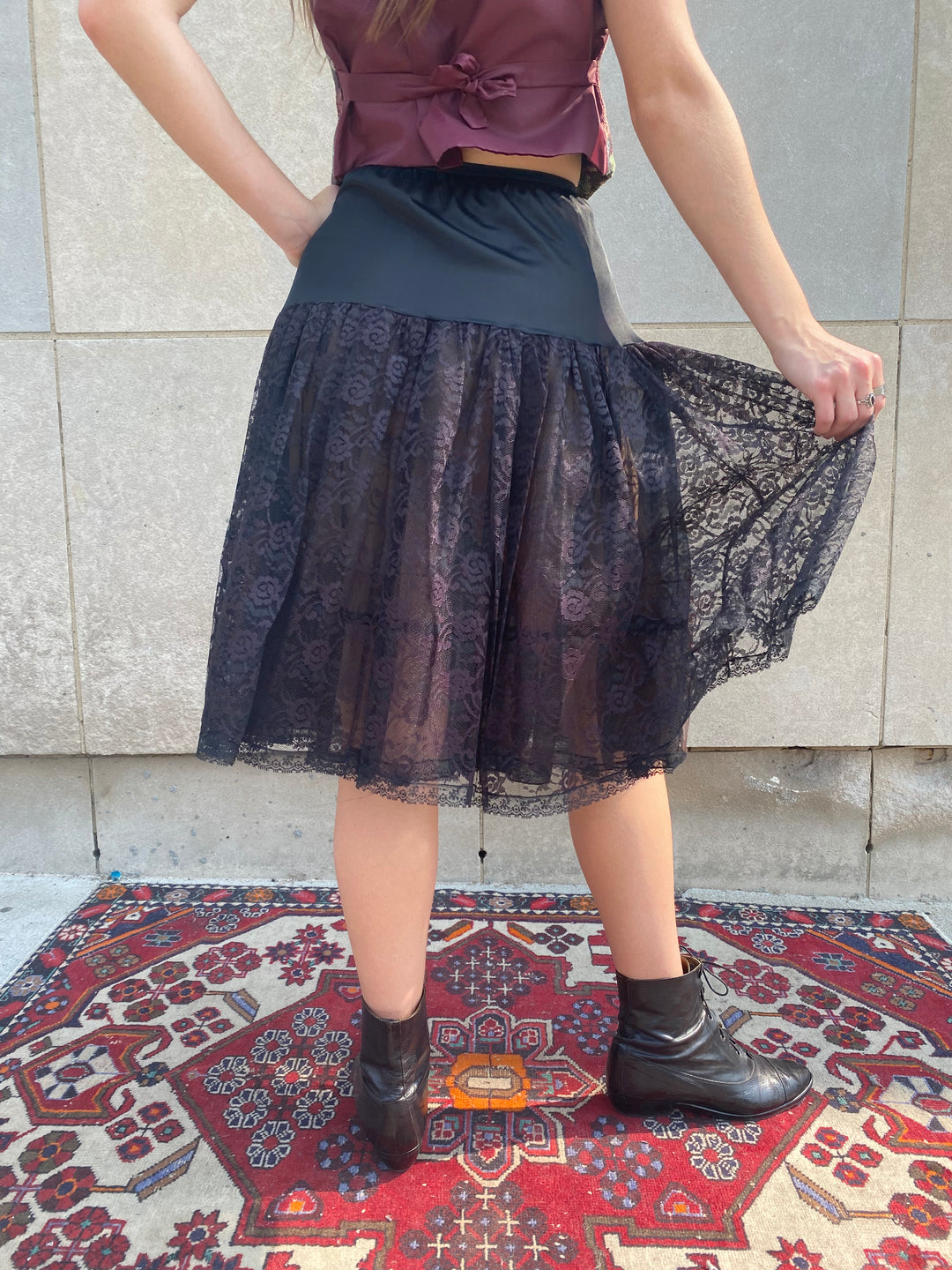 Vintage Black Nylon Lace Crinoline Skirt