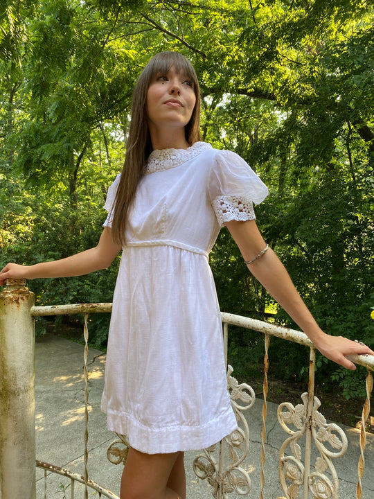 60s White Cotton Mini Dress