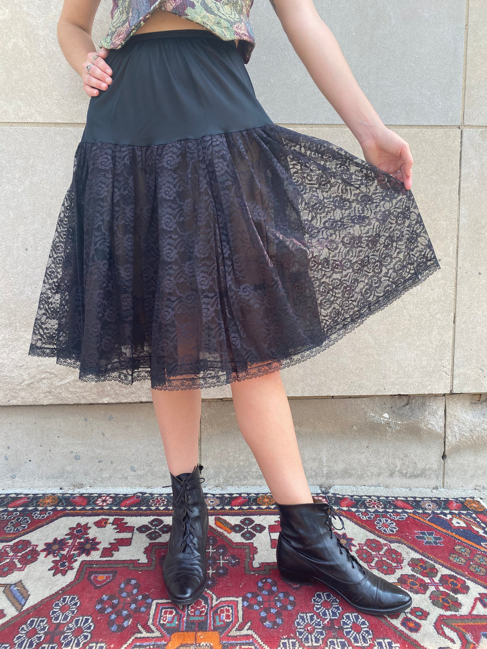 Vintage Black Nylon Lace Crinoline Skirt