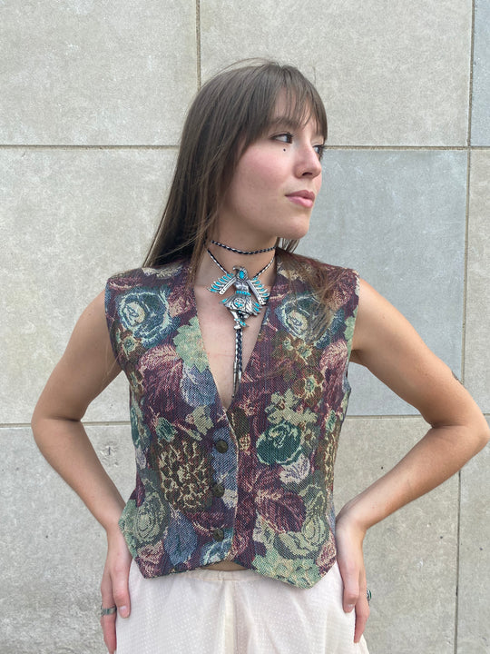 90s Vintage Floral Woven Vest