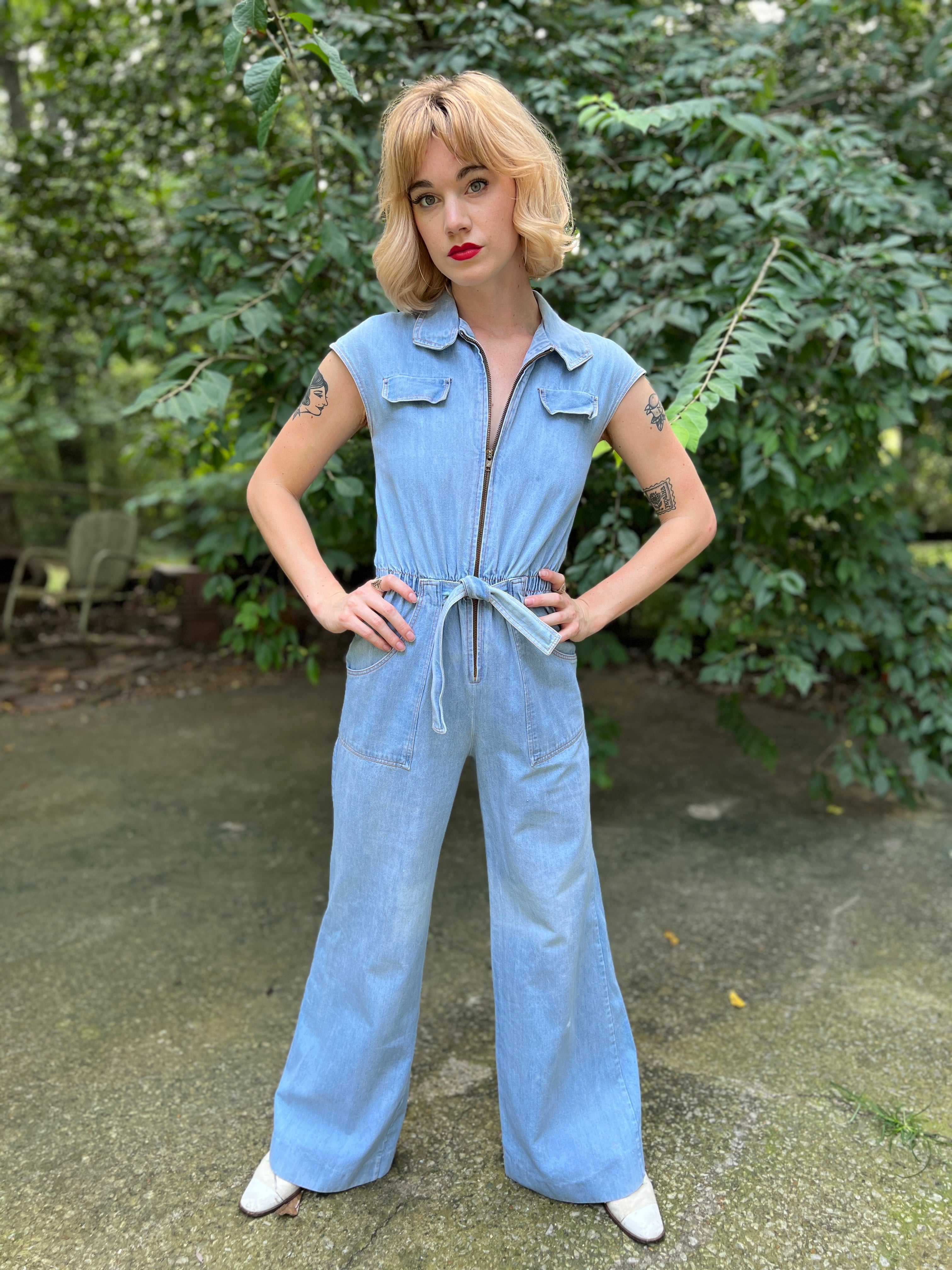 Vintage 70s Light Wash Denim Jumpsuit, Misty Lane