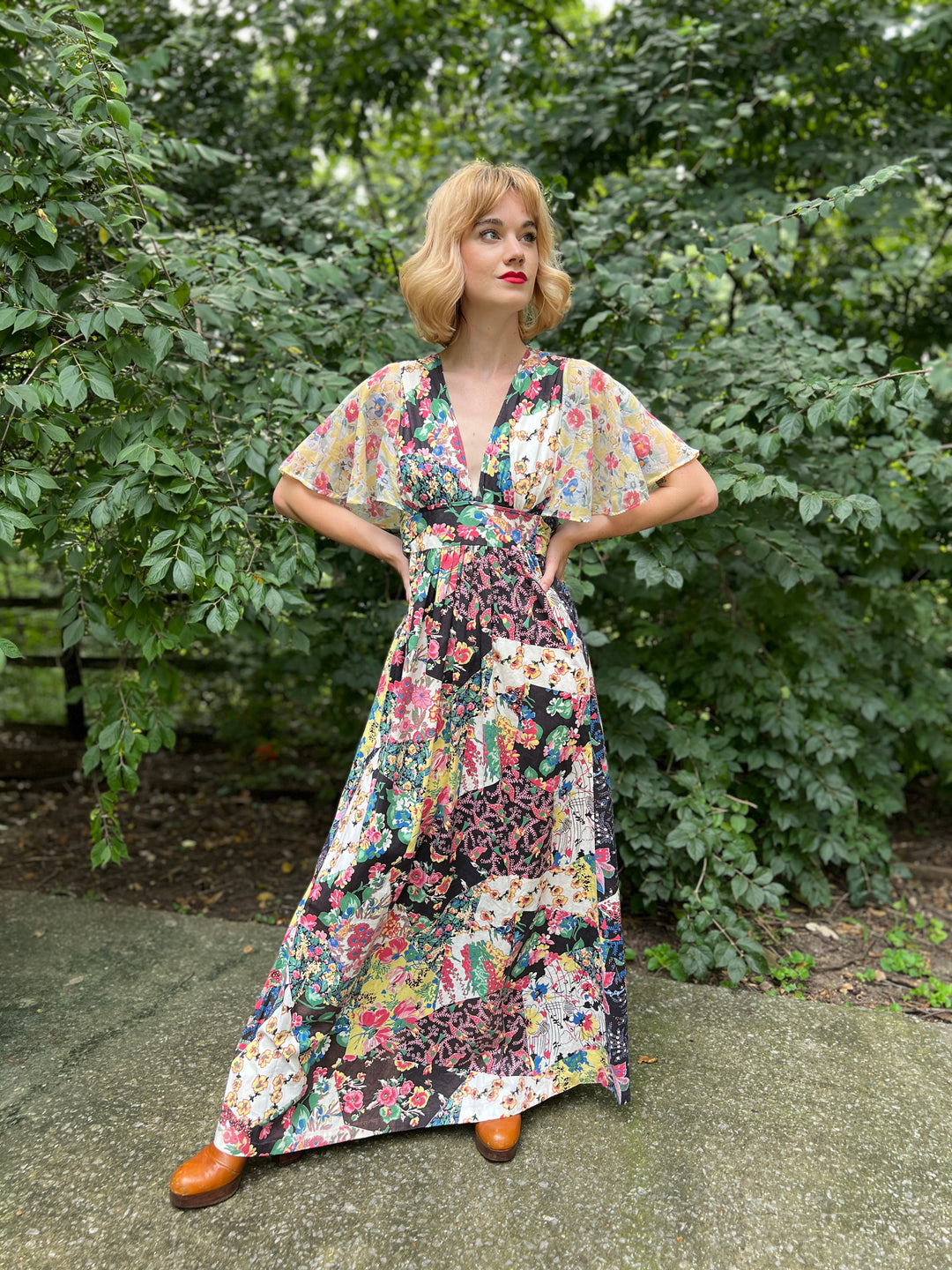 70s Floral Cotton Patchwork Maxi Dress, Mr. Vito Miami