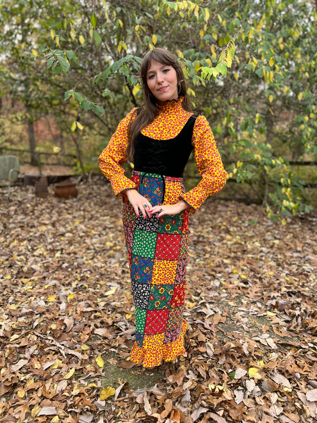 Vintage 70s Quilted Patchwork Maxi Dress, Tracy Petites
