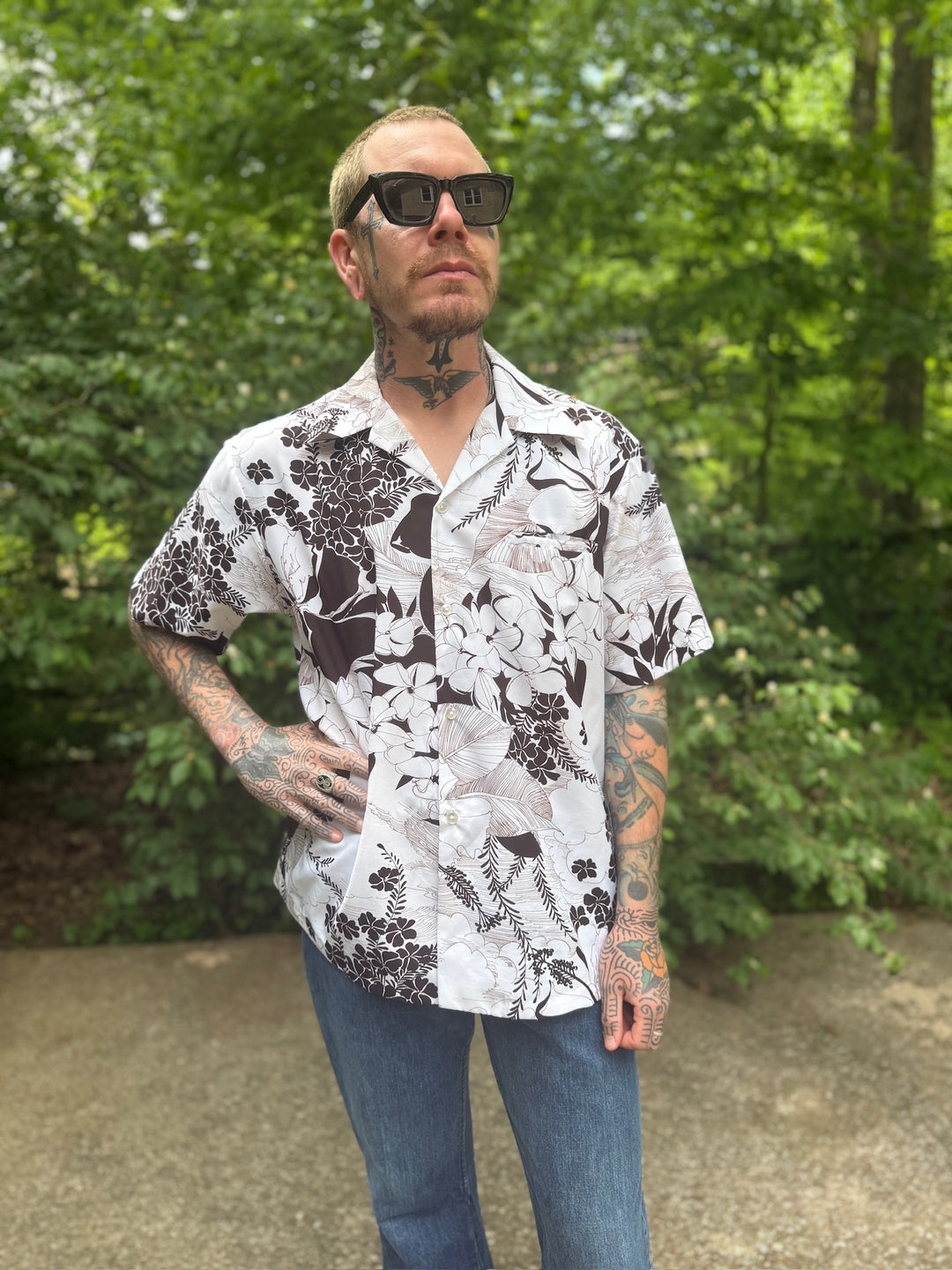 black and white floral dress shirt mens Black Floral Men's Designer Dress Shirt- Men's Long Sleeve Black And White Metallic Shirt| Austere By Eight X