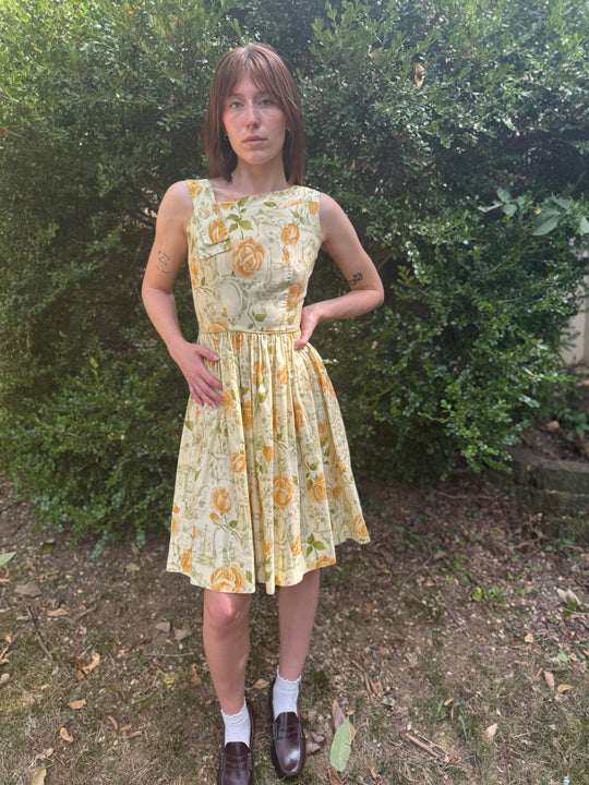 60s Gold Floral Cotton Sundress, Nelly Don