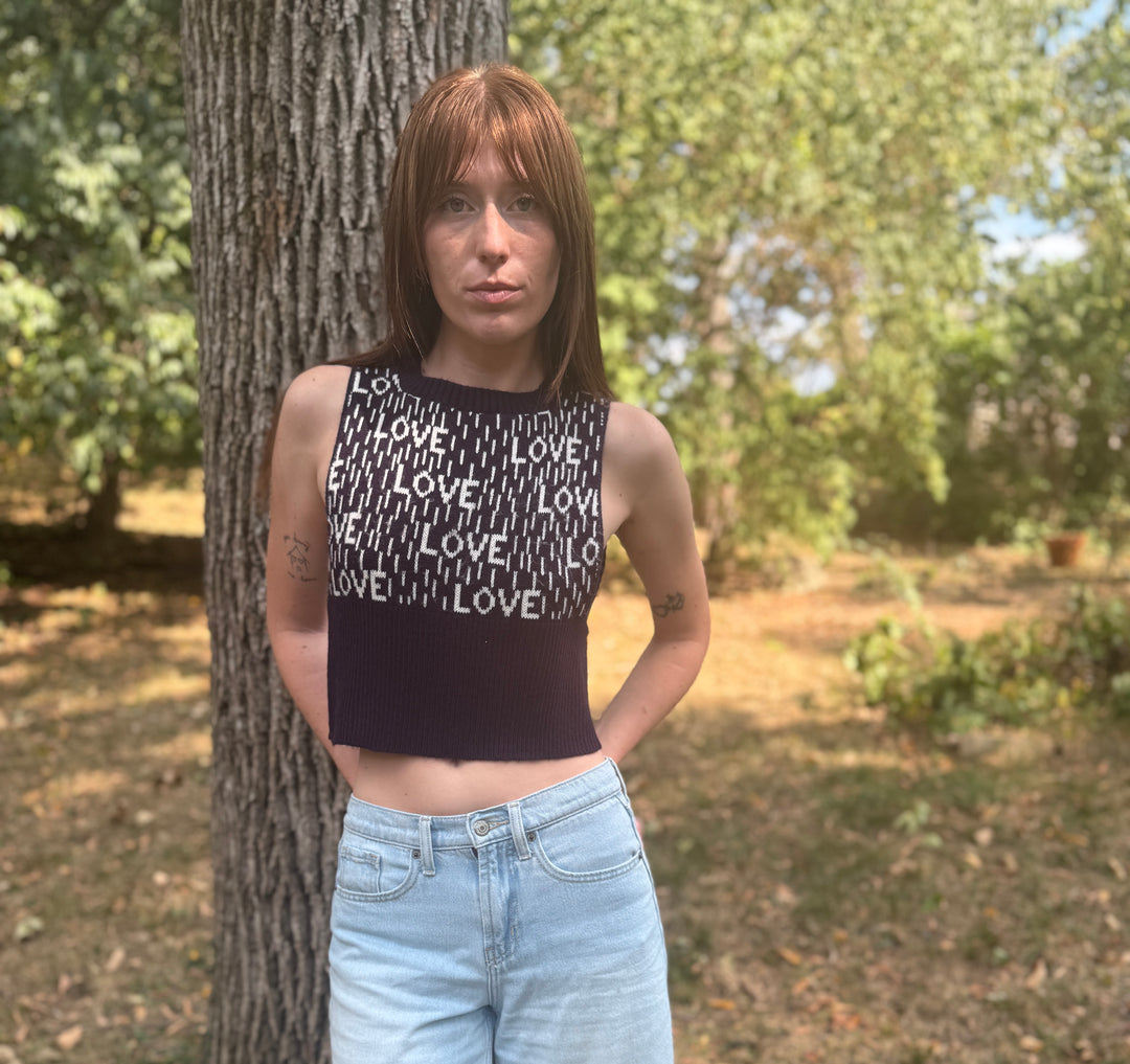 Ladies 70s Blue 'Love' Sweater Vest, S.D.C. Knitwear