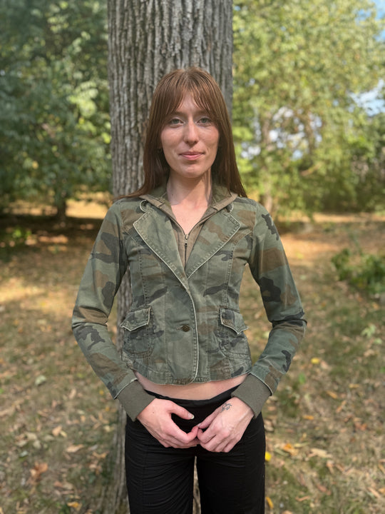 Y2k Camouflage Blazer with Hood, Bubblegum American Flavor