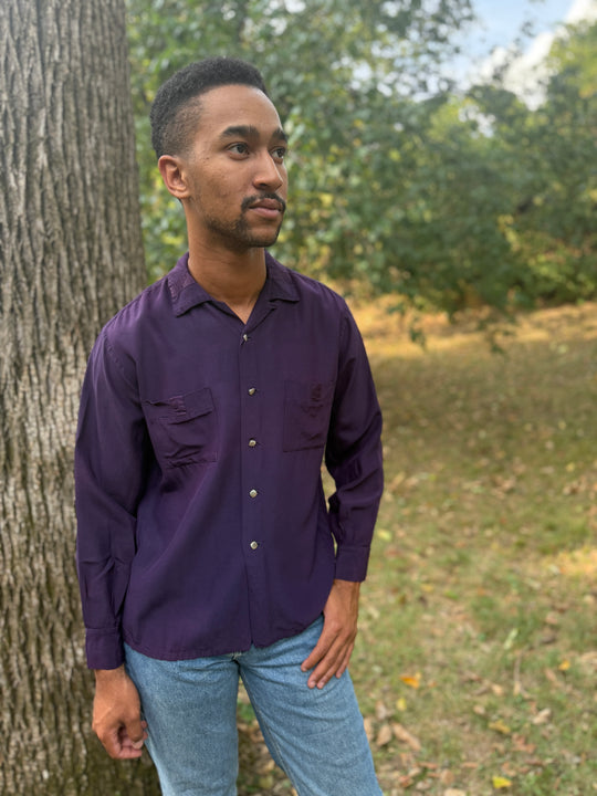Men's 40s Purple Rayon Long Sleeve Shirt, Made in California