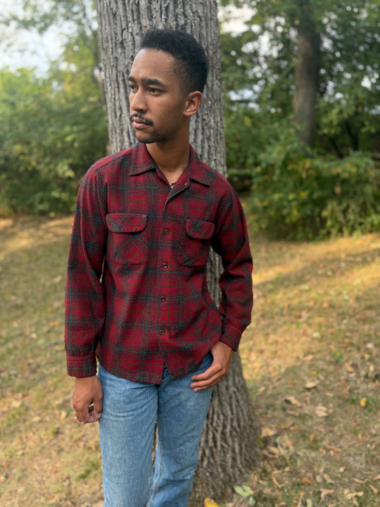 Men's Red Green Plaid Wool Pendleton Shirt