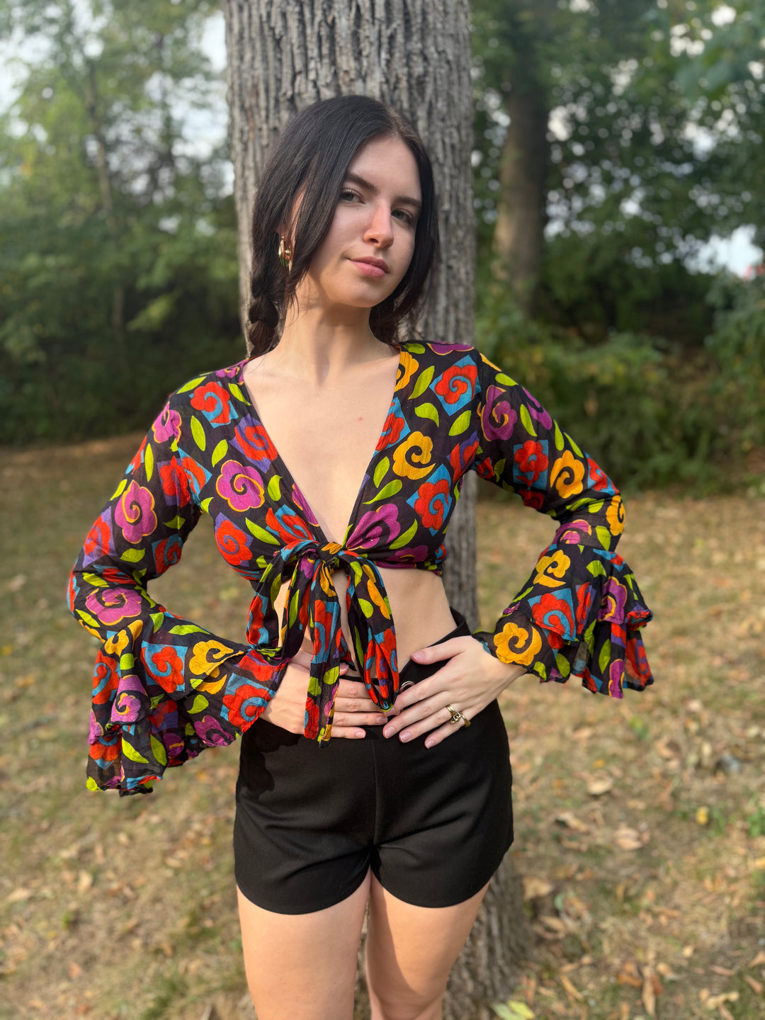 Vintage Bell Sleeved Floral Hippie Top by Body Exteriors