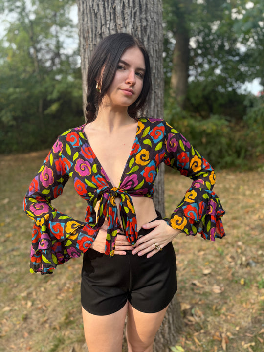 Vintage Bell Sleeved Floral Hippie Top by Body Exteriors