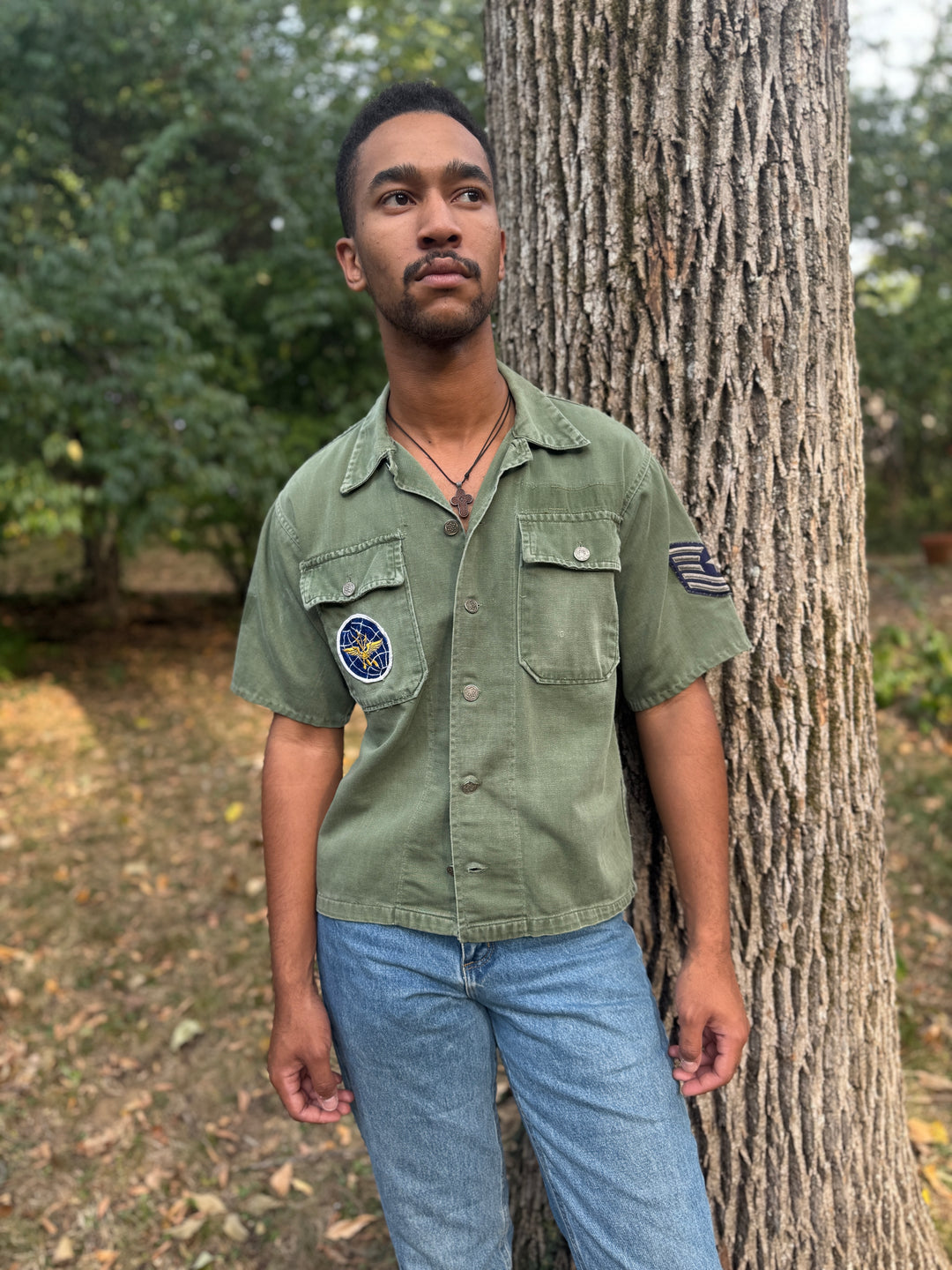 Green Vintage Air Force Technical Sergeant Short Sleeved Shirt