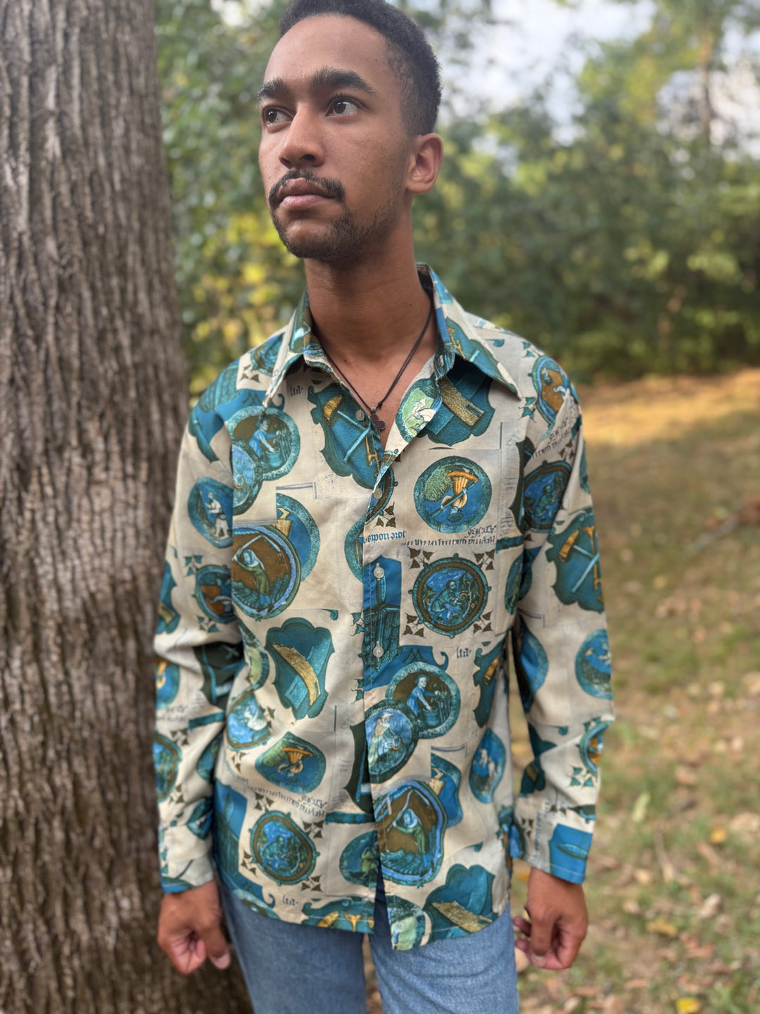 70s Medieval Theme Polyester Disco Shirt, Royal Knight