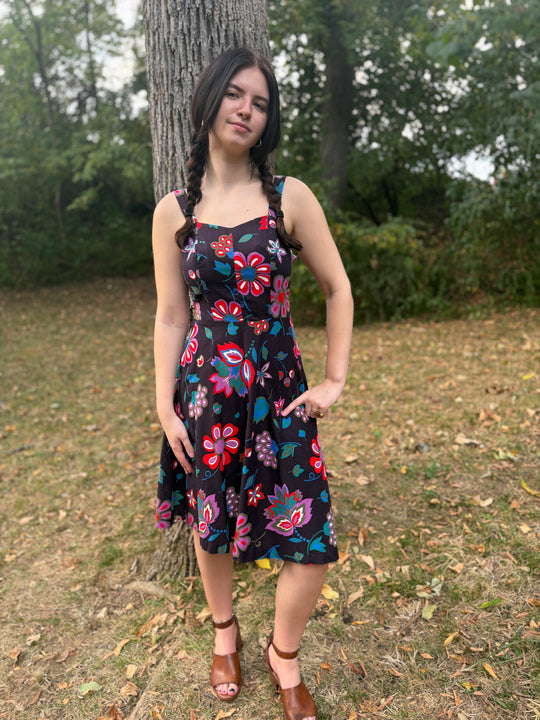60s Black Floral Aloha Dress