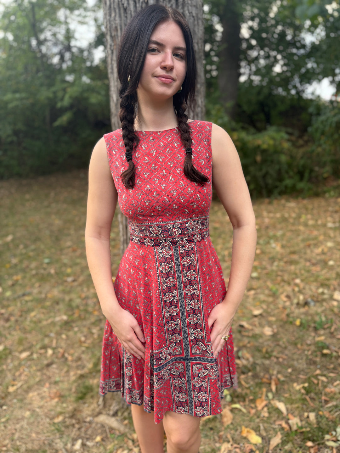 Vintage Red Bandana Print Cotton Dress, Teresa Original