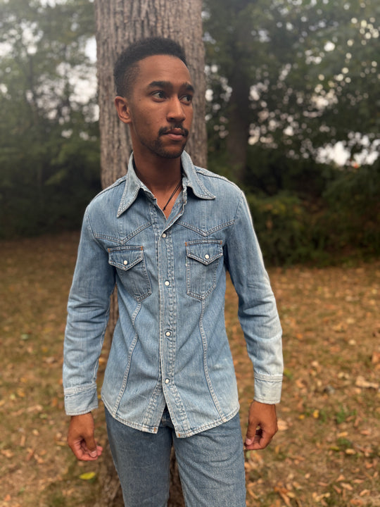 Men's 70s Denim Western Snap Front Shirt