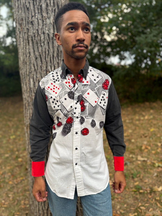 Men's Black White Red Shirt with Poker Scene, Brooks and Dunn