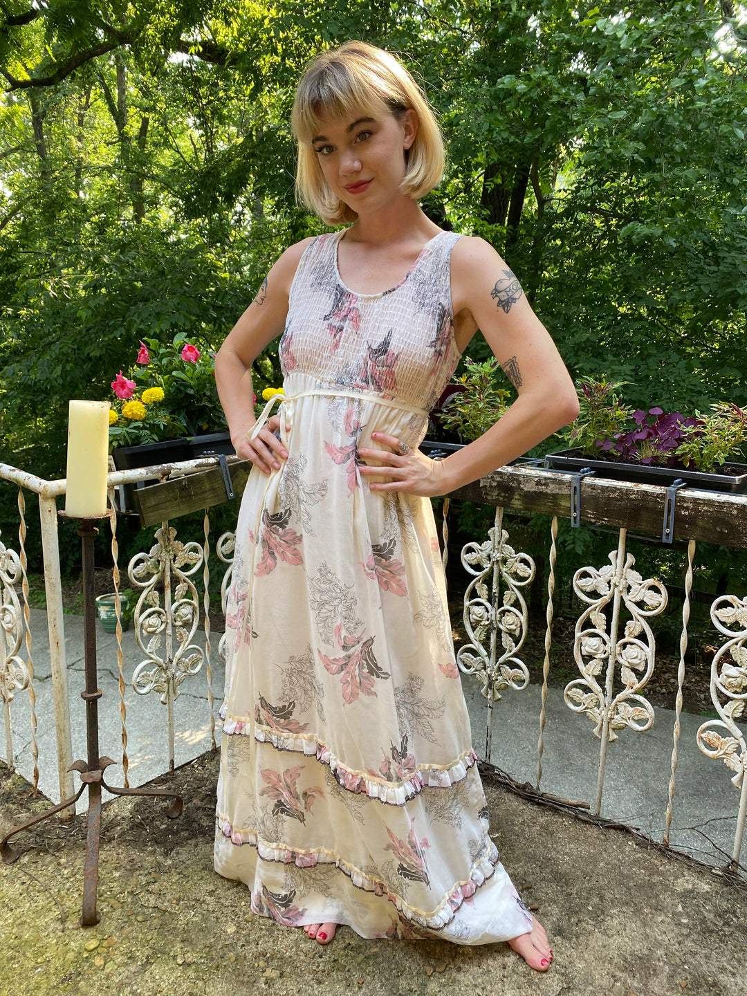 feather print maxi dress Bucketlist Tie Back Feather Print Maxi Dress Girl Intuitive
