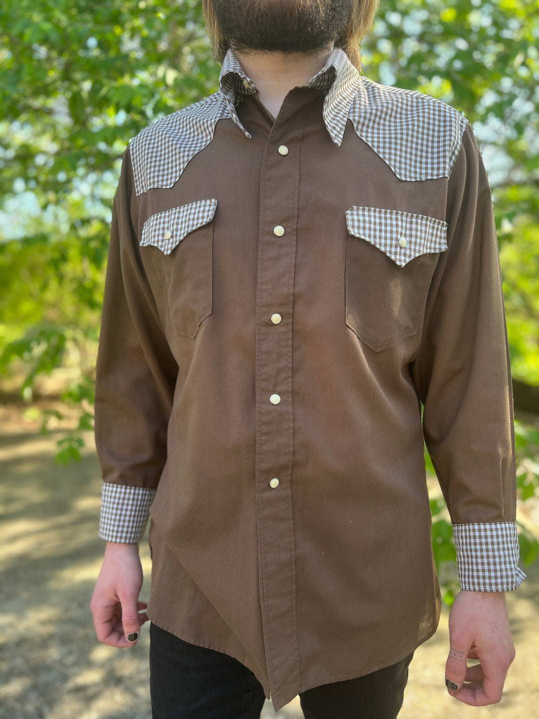 Mens Brown Gingham Vintage Western Shirt Mens Brown Gingham Vintage Western Shirt