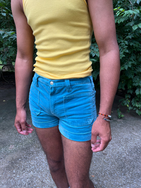 Men's 70s Aqua Velour Short Shorts