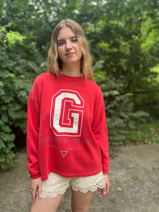 80s Red Sweatshirt with White G by Guess