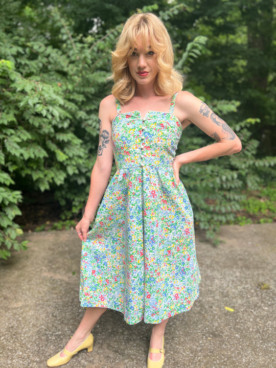 70s Blue Red Yellow Floral Sundress by Lanz