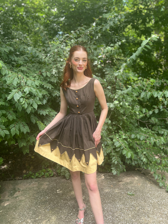 Ladies 50s Two-toned Brown Cotton Sundress