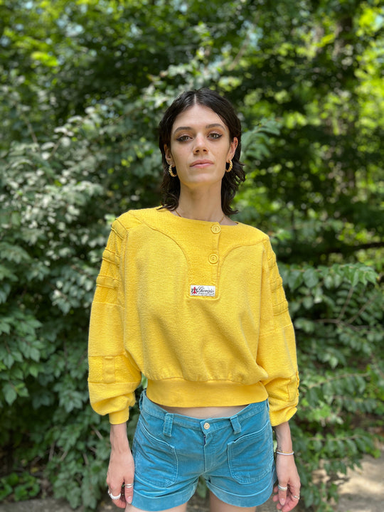 80s Yellow Cotton Cropped Sweat Shirt, Giorgio Beverly Hills