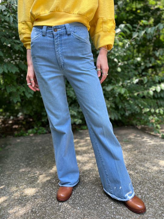 70s Light Wash Vintage Bell Bottom Jeans, Just Pants