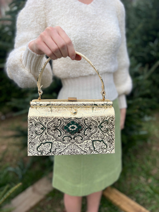 Vintage Ornate Ivory Gold Italian Purse