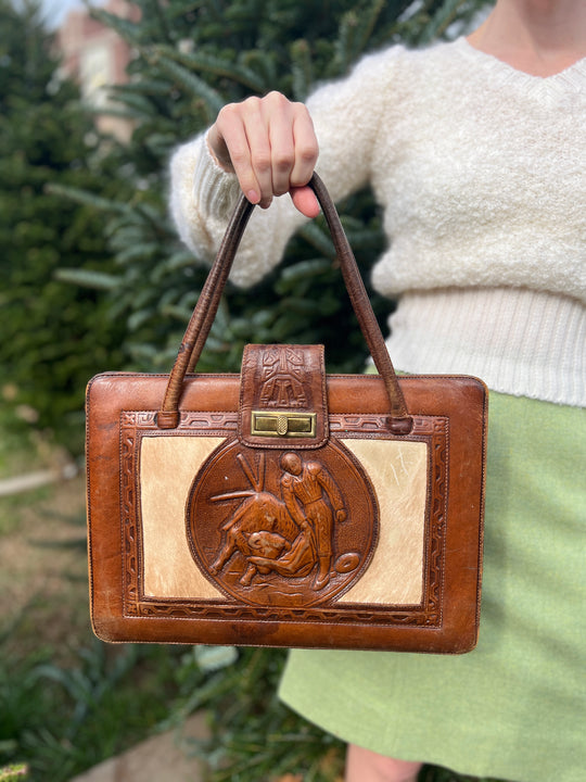 Vintage Leather Tooled Mexican Souvenir Purse