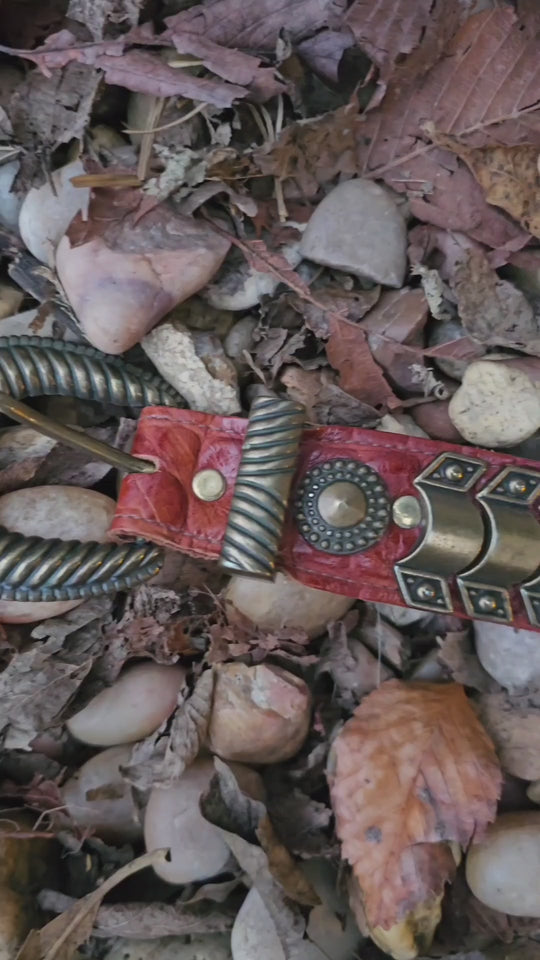 Vintage Brown Leather Belt, Heavy Brass Scale Detail