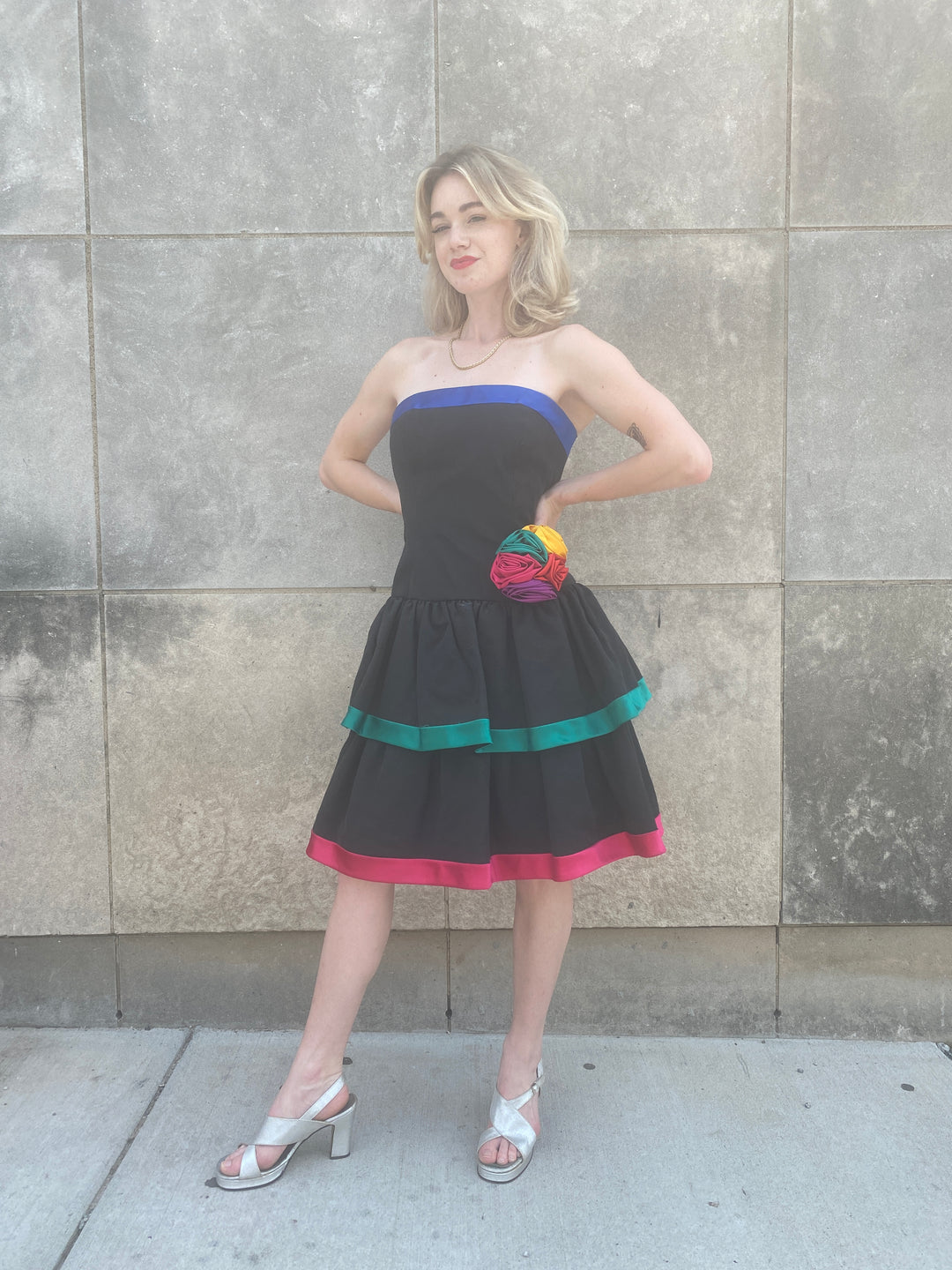 80s Black Strapless Cocktail Dress, AJ Bari