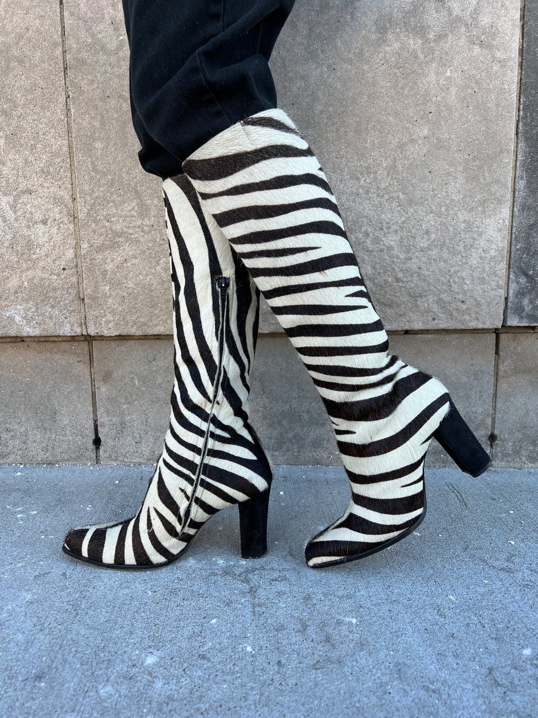 80s Zebra Print Cowhide Boots, Guess