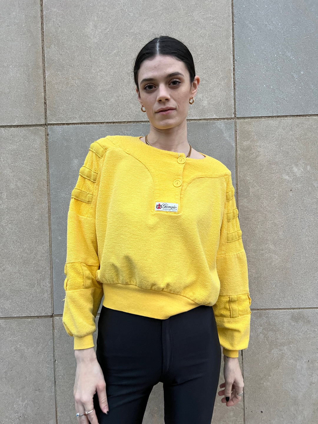 80s Yellow Cotton Cropped Sweat Shirt, Giorgio Beverly Hills