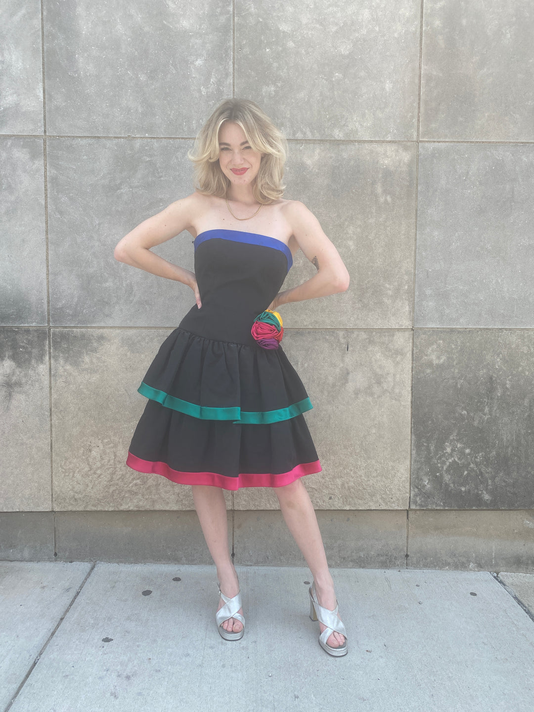 80s Black Strapless Cocktail Dress, AJ Bari