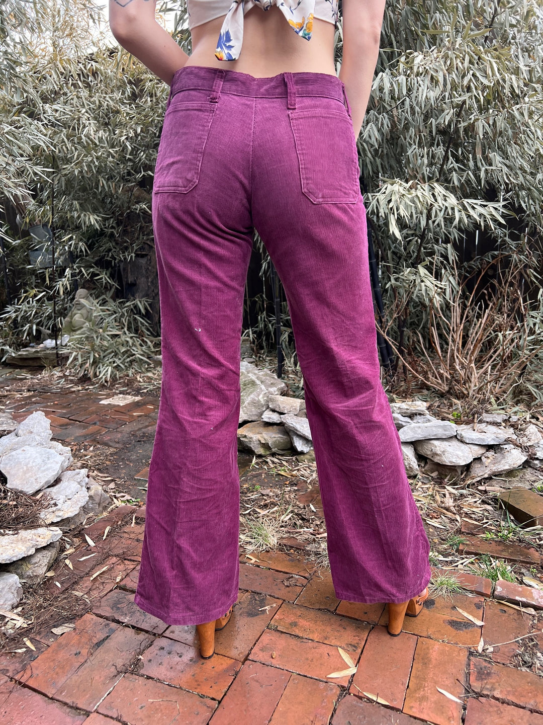 70s Purple Corduroy Bell Bottom Pants, US Male