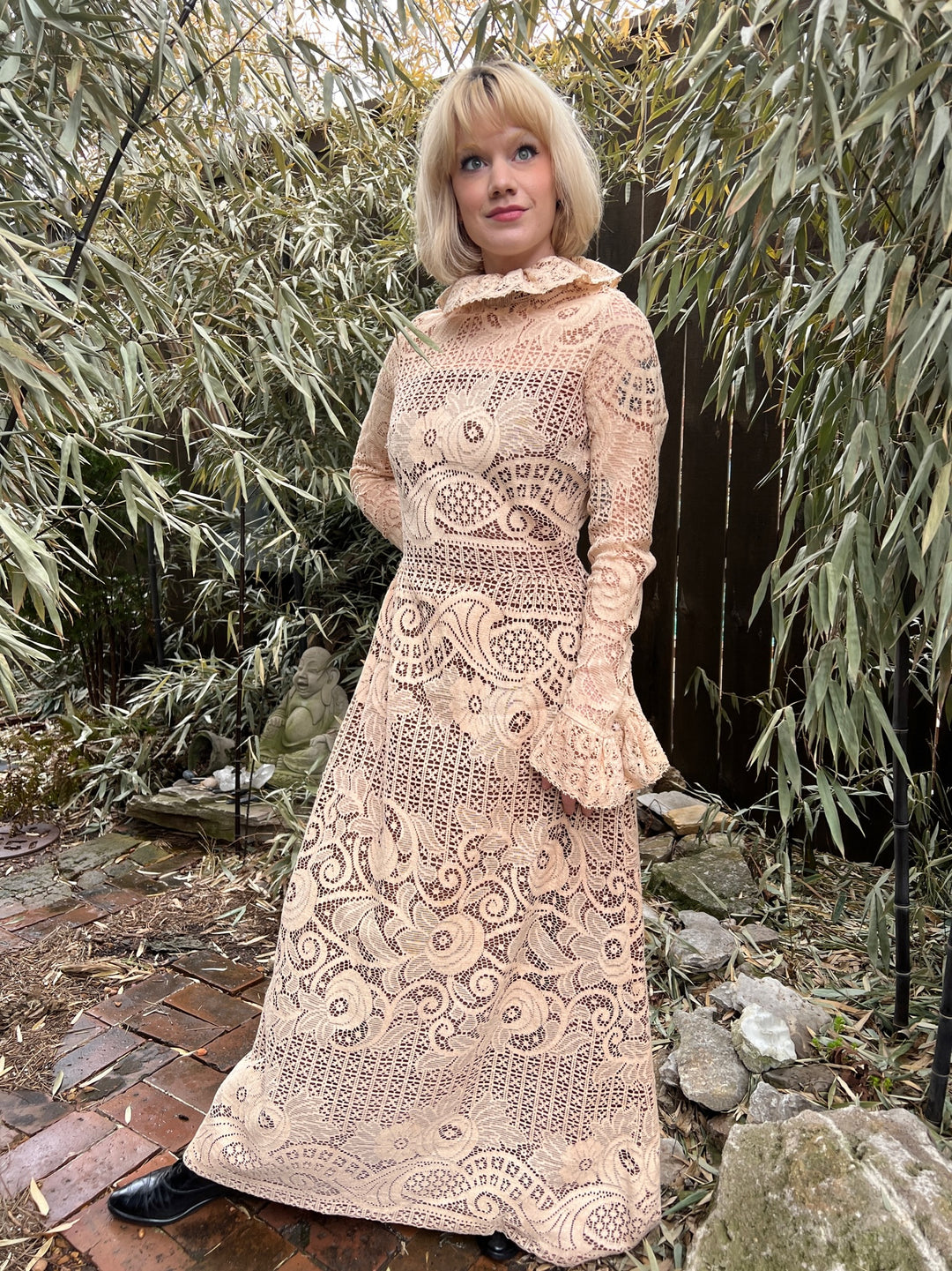 70s Brown Nylon Maxi Dress, Creme Lace Overlay, Joy Stevens of Califor The Hip Zipper Nashville 70s Brown Nylon Maxi Dress, Creme Lace Overlay, Joy Stevens of Califor The Hip Zipper Nashville