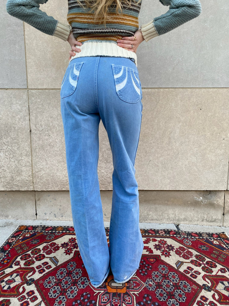 70s Vintage Denim Bellbottom Jeans, Appliqué Pockets by Just Pants – The  Hip Zipper Nashville