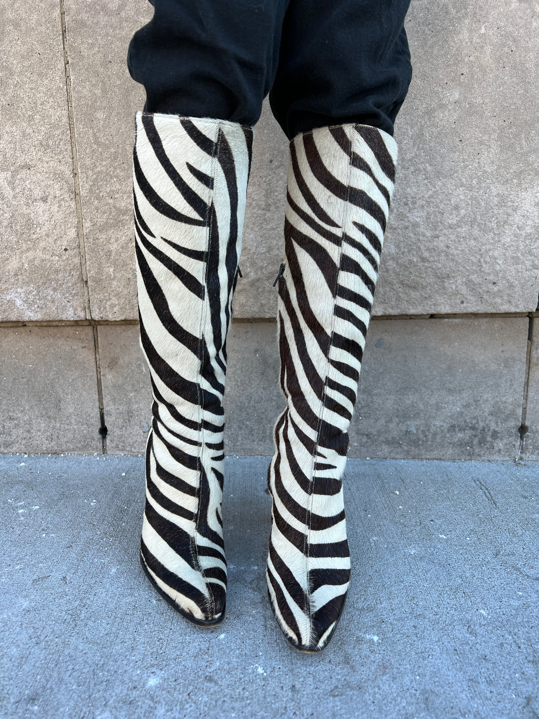 80s Zebra Print Cowhide Boots, Guess