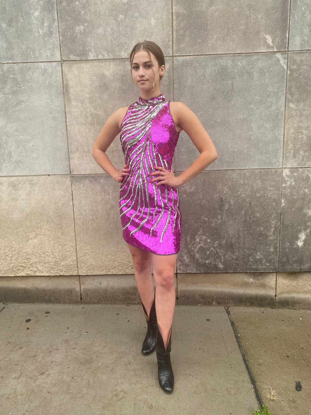 80s Vintage Pink Sequined Body Con Dress, Sean 80s Vintage Pink Sequined Body Con Dress, Sean