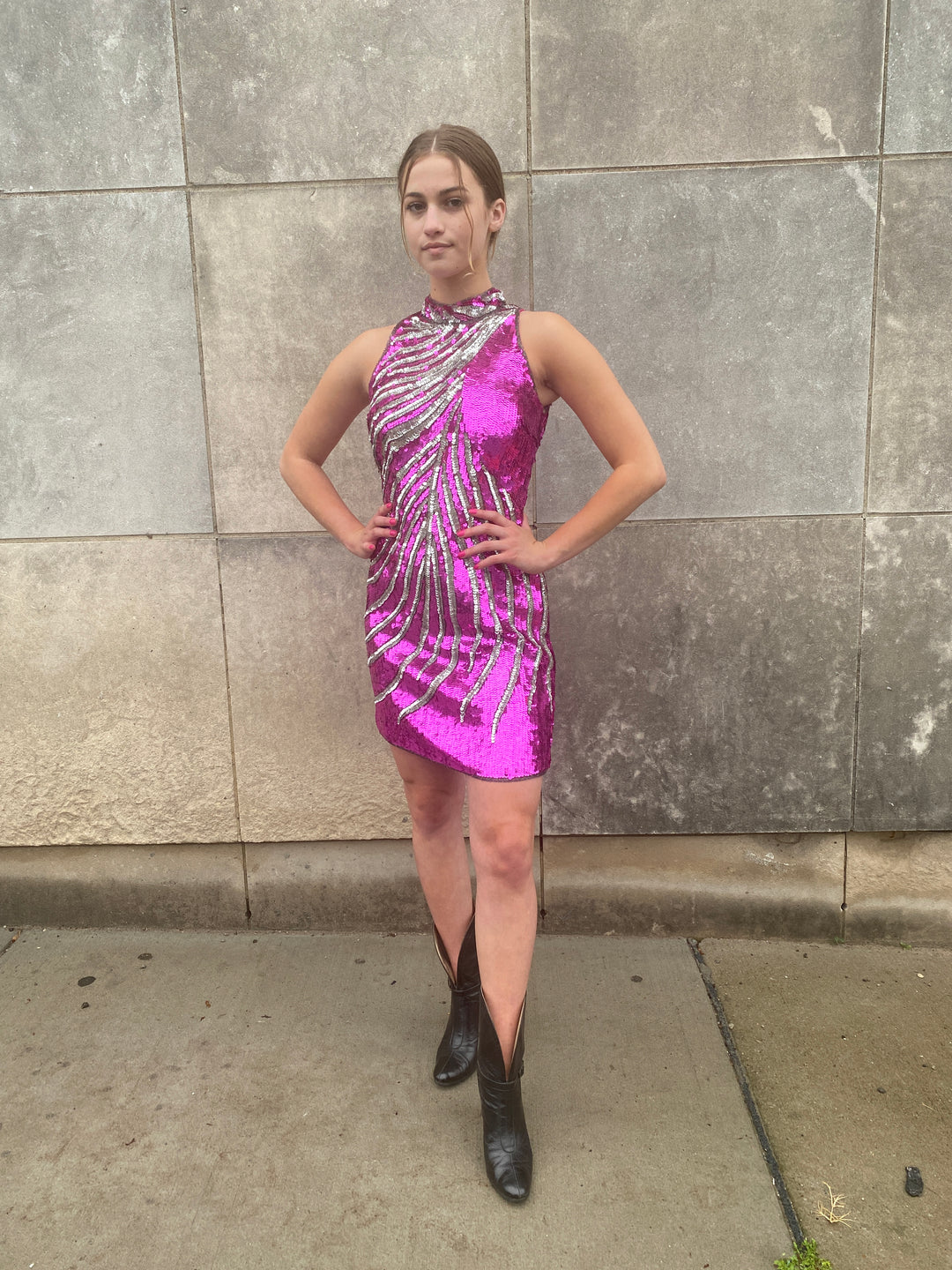 80s Vintage Pink Sequined Body Con Dress, Sean
