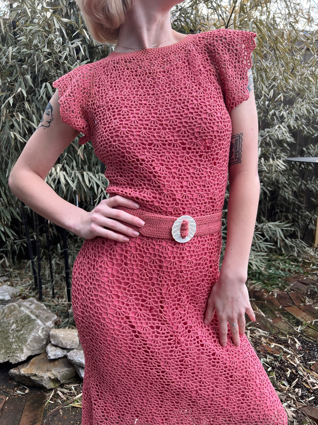 30s Pink Crocheted Dress